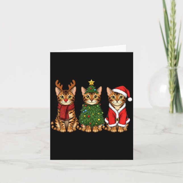 Carte Retro Christmas Bengal Cat Santa Reindeer  (Devant)