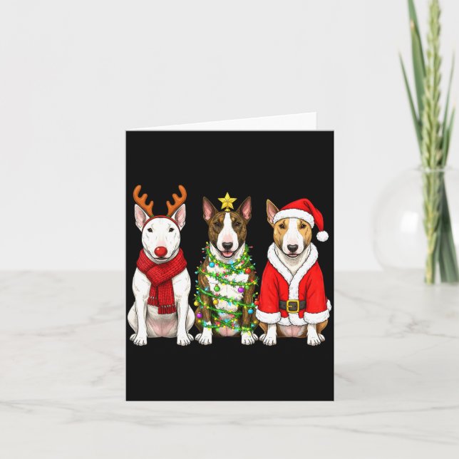 Carte Retro Christmas Bull Terrier Santa Reindeer Dog Lo (Devant)