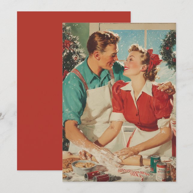 Carte Retro Christmas Couple Baking Love (Devant / Derrière)