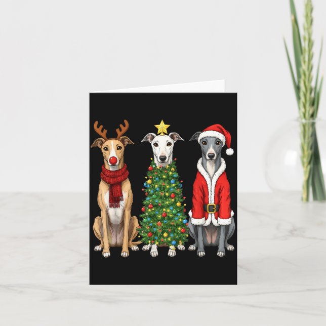 Carte Retro Christmas Ghound Santa Reindeer Dog Lover  (Devant)