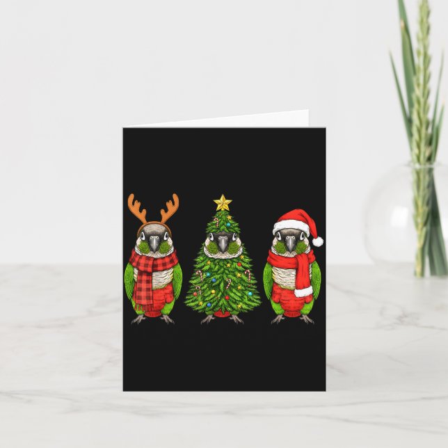 Carte Retro Christmas Green Cheek Conure Parrot Santa Re (Devant)