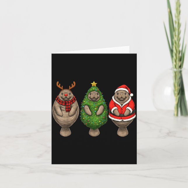 Carte Retro Christmas Manatee Santa Reindeer  (Devant)