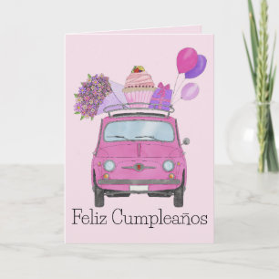 Carte Retro Fiat 500 pour l'anniversaire espagnol