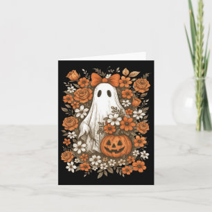 Carte Retro Floral Ghost mignon Citrouille Automne Hallo
