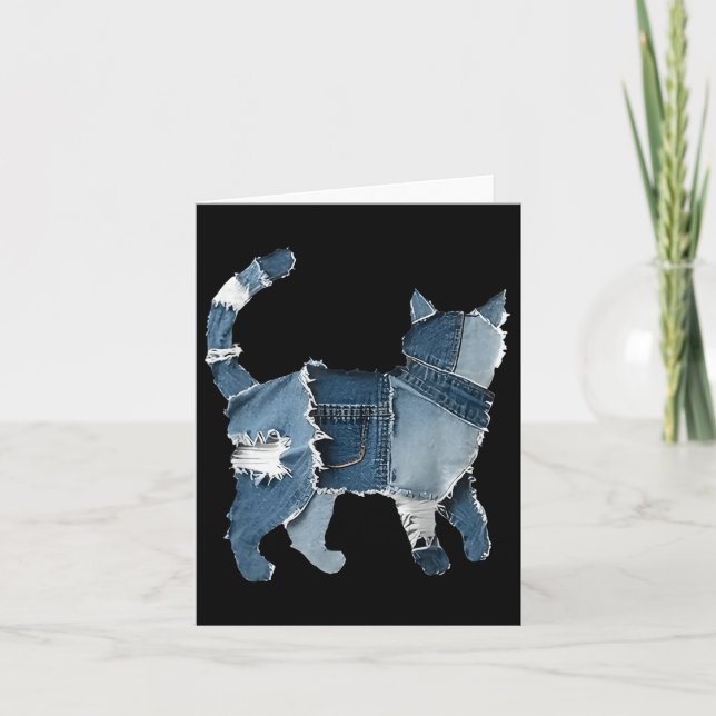 Carte Retro Funny Denim Patch Animal Chat (Devant)