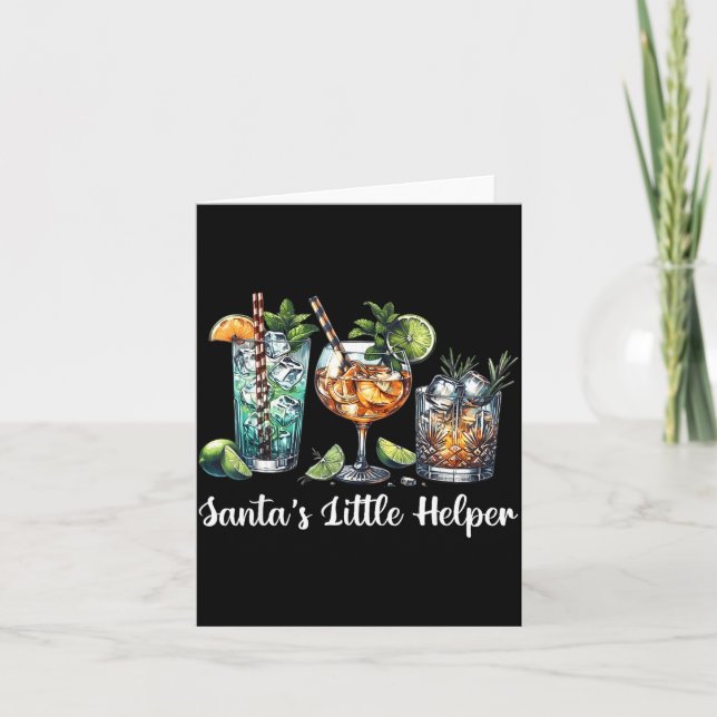 Carte Retro Funny Santa's Little Helper Martini Merry Ch (Devant)