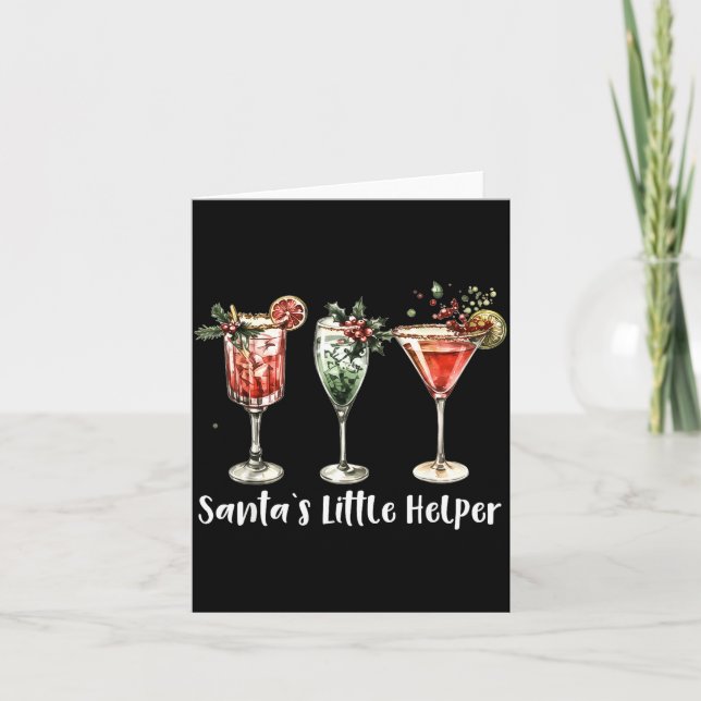 Carte Retro Funny Santa's Little Helper Martini Merry Ch (Devant)