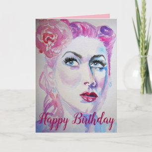 Carte Retro Glam Girls Birthday Card Watercolor