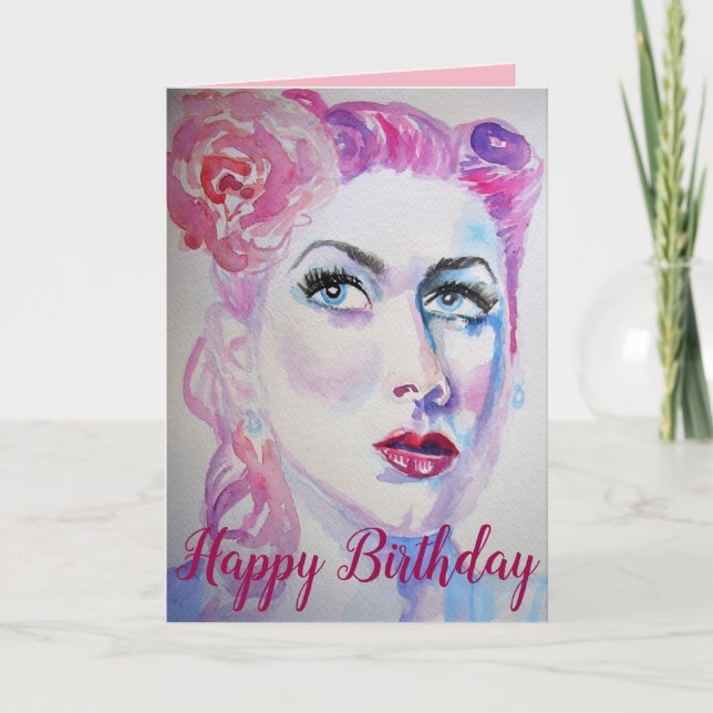 Carte Retro Glam Girls Birthday Card Watercolor (Devant)