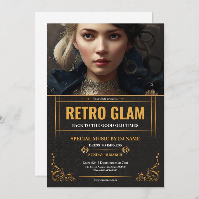 Carte Retro Glam Party Flyer Template (Devant / Derrière)