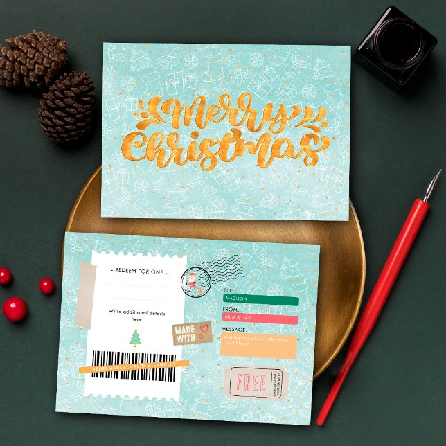 Carte Retro Gold Christmas Pattern Ticket Gift Voucher (Créateur téléchargé)
