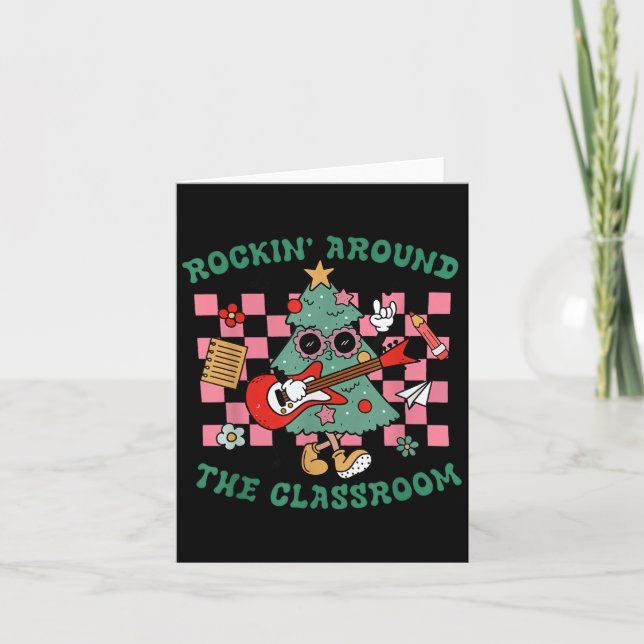 Carte Retro Groovy Teacher Christmas Rockin' Around The  (Devant)