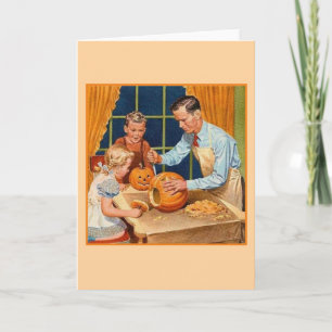 Carte Retro Halloween Citrouille Caresser avec papa