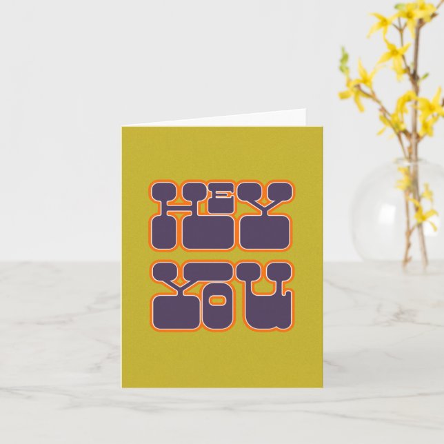 Carte Retro Hey You Purple Green (Fleur jaune)