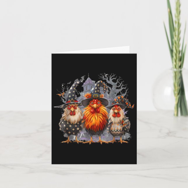 Carte Retro House Chickens Witch Halloween Éffrayant Aut (Devant)