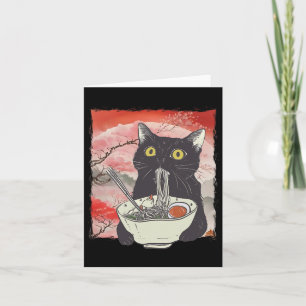 Carte Retro Japonais Chat Manger Ramen nouilles amusante