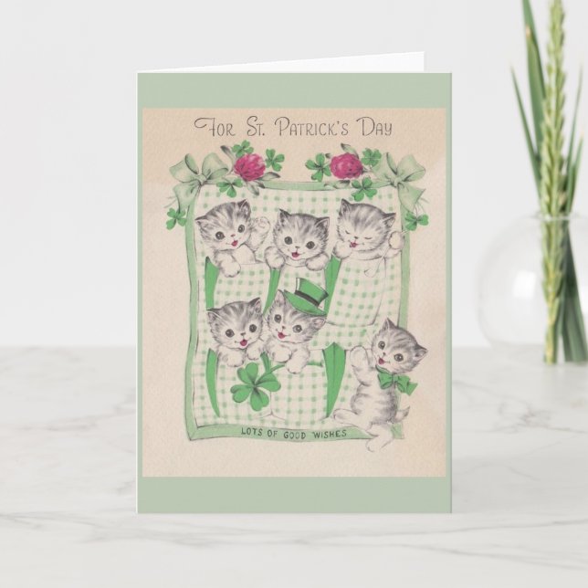 Carte Retro Kittens St. Patrick's Day Greeting Card (Devant)