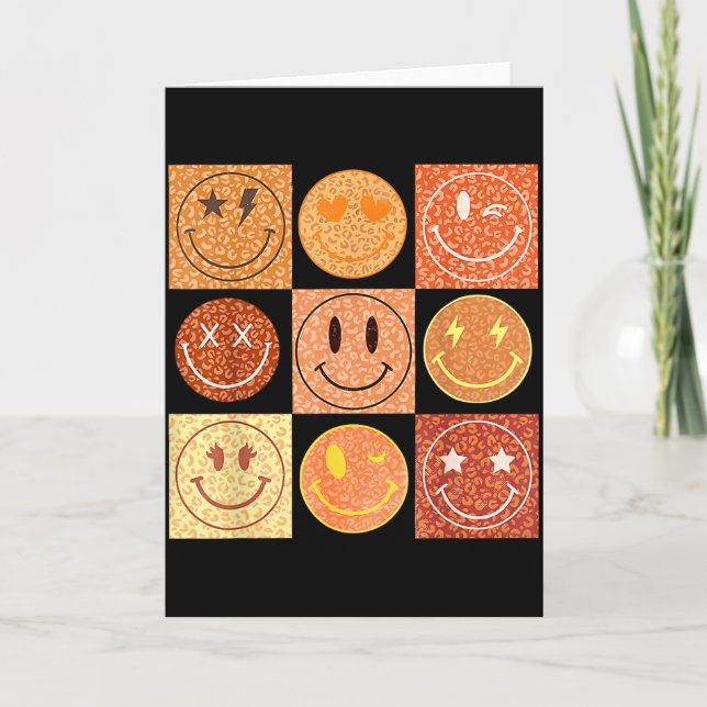 Carte Retro Leopard Happy Face Checkered Pattern Smile F (Devant)
