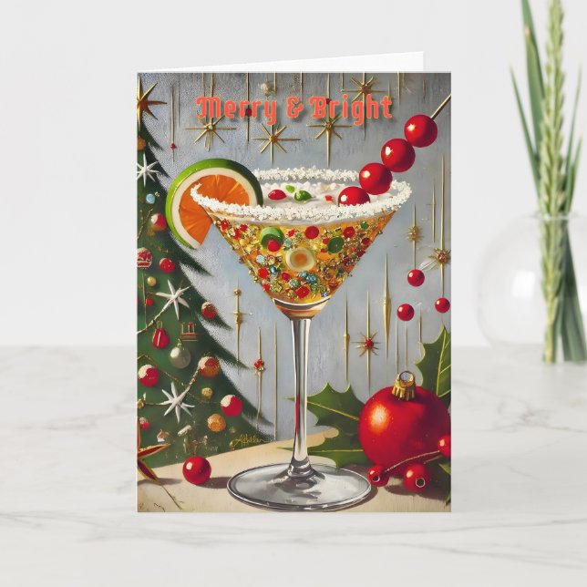 Carte Retro les années 50 Merry Bright Christmas Candy C (Devant)