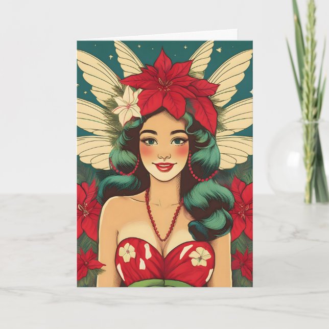 Carte Retro les années 50 Tropical Christmas Pin-Up Girl (Devant)