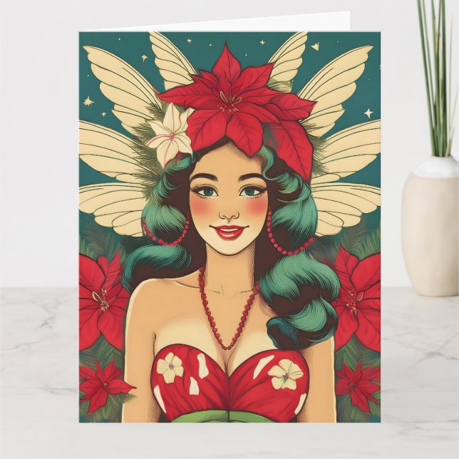 Carte Retro les années 50 Tropical Christmas Pin-Up Girl (Devant)