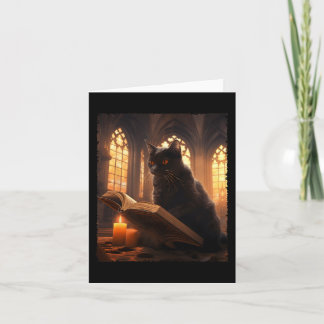 Carte Retro Livre de lecture de chat noir Vintage Hallow