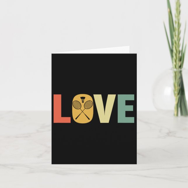 Carte Retro Love Badminton Raquettes &amp; Navette (Devant)