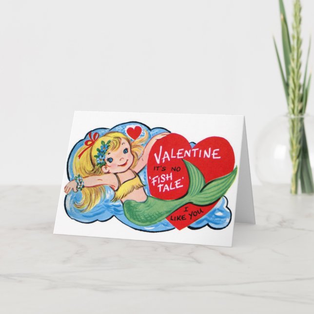 Carte Retro Mermaid Valentine's Day Card (Devant)