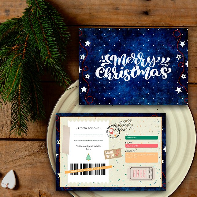 Carte Retro Merry Christmas Script Xmas Gift Coupon (Créateur téléchargé)