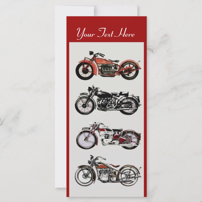 Carte RETRO MOTORCYCLES PARTI Rouge Noir Blanc Gris (Devant)