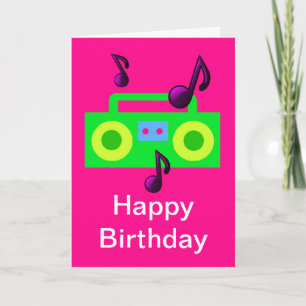 Carte rétro musique de boombox de joyeux anniversaire de