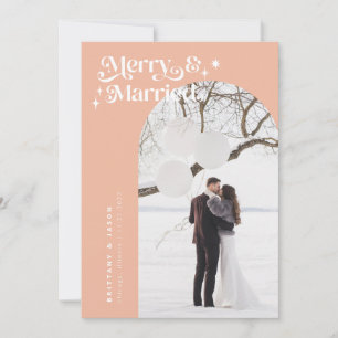 Carte Retro Peach Merry & Married Photo Holiday