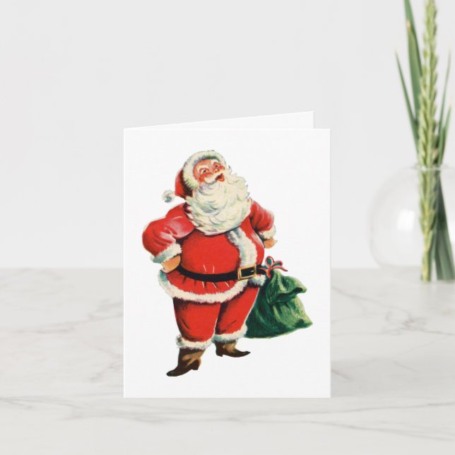 Carte Retro Père Noël Joyeux Noël et Bonne Année (Devant)