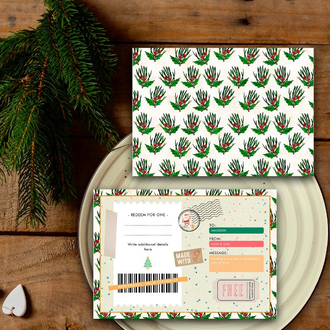 Carte Retro Pine Branches Christmas Ticket Gift Coupon (Créateur téléchargé)