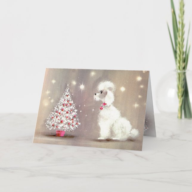 Carte Retro Poodle and Christmas Tree (Devant)