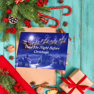 Carte Retro Santa Claus Reindeer Blue Moon