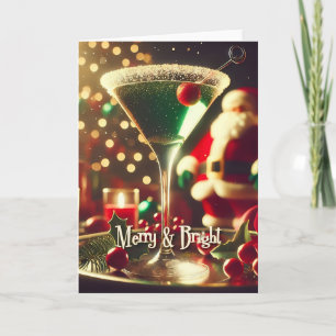 Carte Retro Santa Noël Martini Vert des années 50