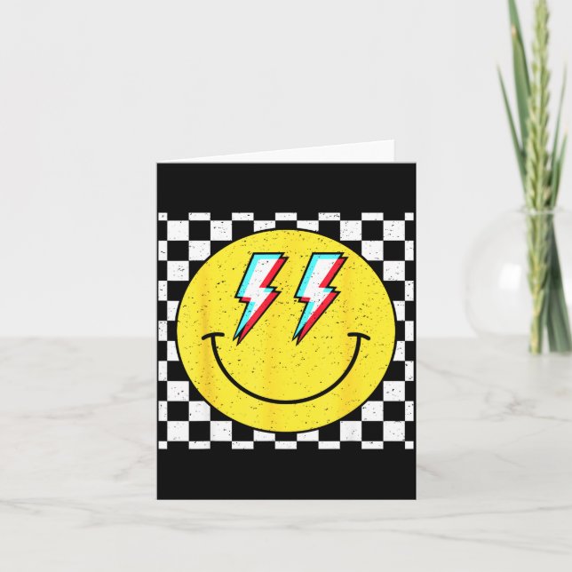 Carte Retro Smile Face Checkered Pattern Preppy Happy Fa (Devant)