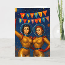 Retro Space Babes Birthday Vintage Pin-Up 
