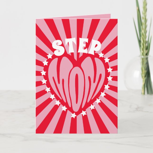 Carte Retro StepMom Stars Hearts annonce la fête des mèr (Devant)