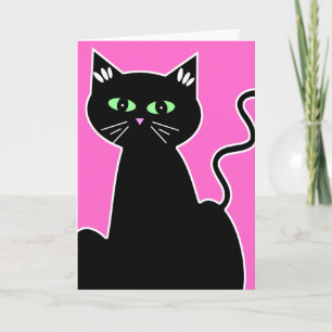 Carte Rétro style aux yeux verts de chat noir toute