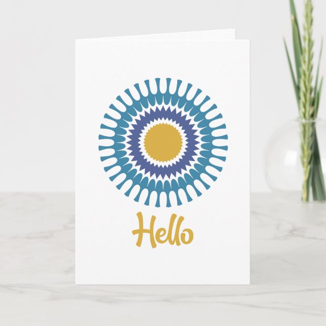 Carte Retro Sunburst Note en bleu et or (Devant)