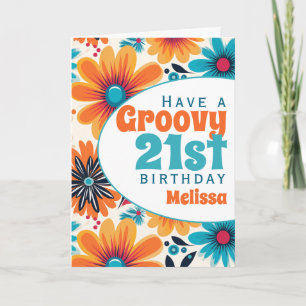 Carte Retro Super 21e anniversaire de la Flower Power