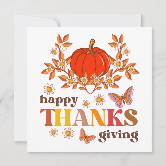 Carte Rétro Super Daisy Citrouille Hippie Thanksgiving (Devant)
