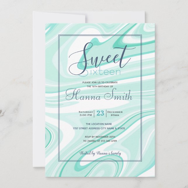 Carte Retro Swirl Liquide Aqua Peinture Verte Esthétique (Devant)