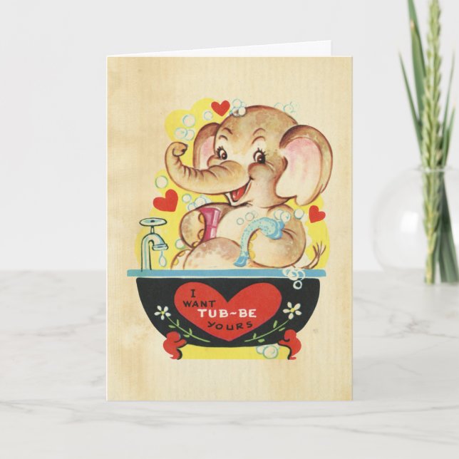 Carte Retro Valentines Day kids Elephant Red Heart Photo (Devant)