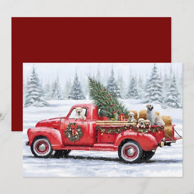 Carte Retro Vintage Red Farm Truck Christmas 2025 (Devant / Derrière)