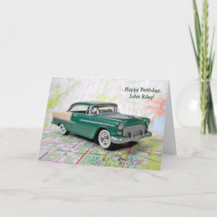 Carte Rétro Voiture sur la feuille de route pour anniver
