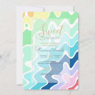 Carte Retro Wavy Lines Pastel Rainbow Colors Motif