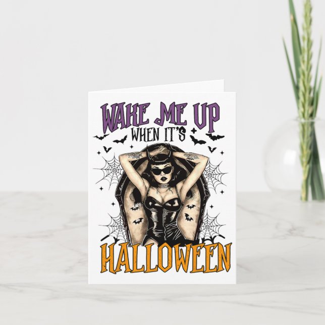 Carte Réveillez-moi quand c'est Halloween drôle sorcière (Devant)